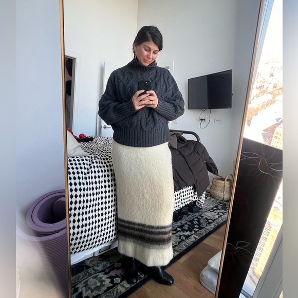 ALIS Vintage Iceland 100% Wool Maxi Skirt Cream Black Women's Size Medium - Picture 2 of 13